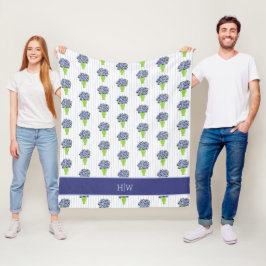 Cobertor De Velo Hortênsia Azul Vaso Floral Costeiro Monograma