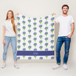 Cobertor De Velo Hortênsia Azul Vaso Verde Monograma Costeiro