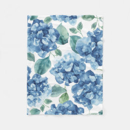 Cobertor De Velo Hortênsia Blues | Padrão de Flor de Aquarela em Fl