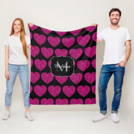 Cobertor De Velo Hot pink heart faux sparkles pattern Monogram