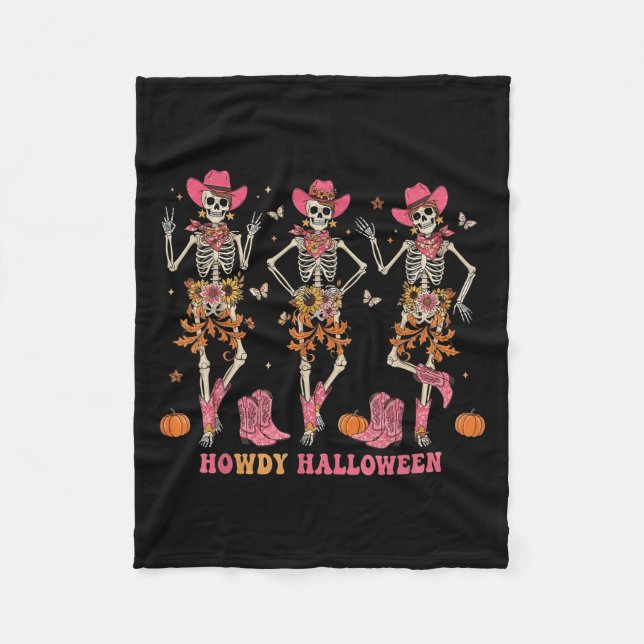 Cobertor De Velo Howdy Western Skeleton Cowgirls Dancing Halloween  (Frente)