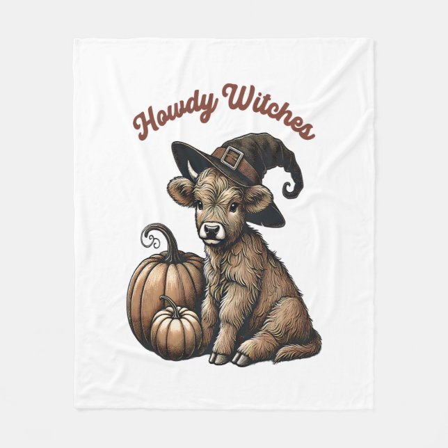 Cobertor De Velo Howdy Witches Halloween Highland Cow (Frente)