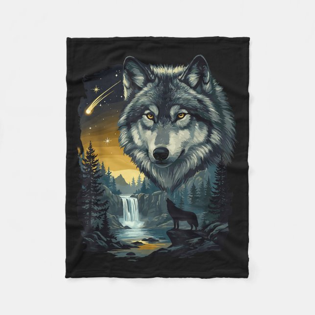 Cobertor De Velo Howling Wolf Waterfall Scene For Nature Lovers And (Frente)