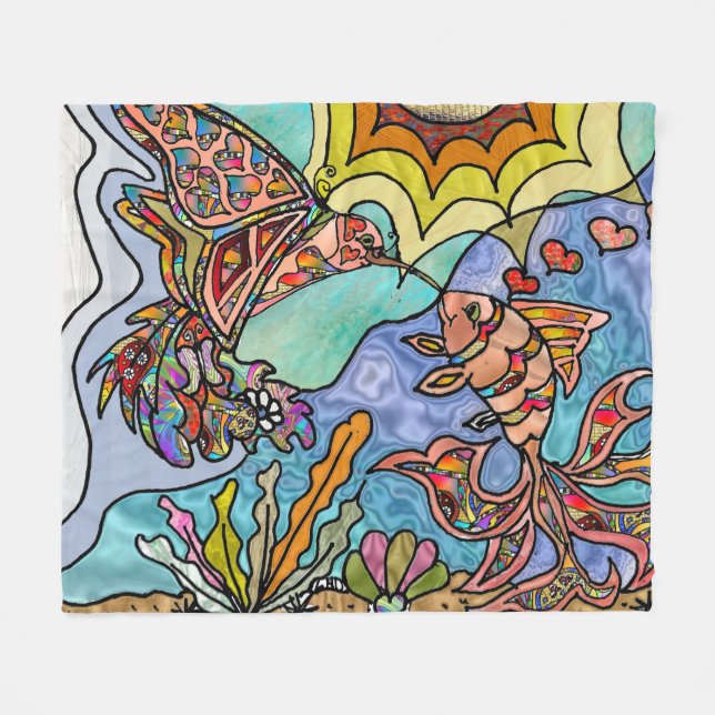 Cobertor De Velo Hummingbird Goldfish Reflexão Art Fleece Blanket (Frente (Horizontal))