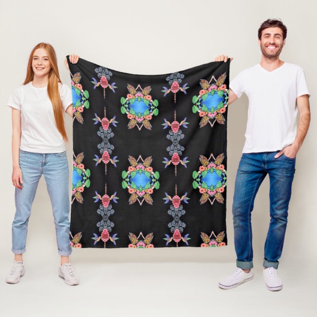 Cobertor De Velo Hummingbirds and Butterflies Fleece Blanket (In Situ)