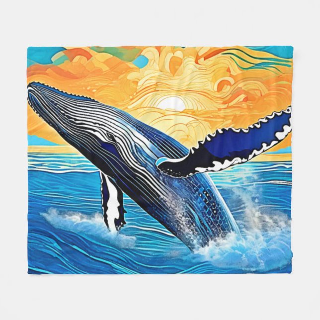 Cobertor De Velo Humpback Sunset Leap Art (Frente (Horizontal))