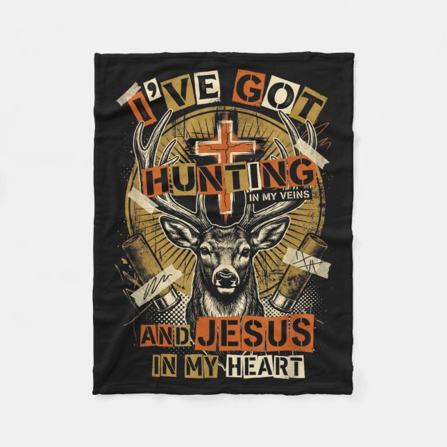 Cobertor De Velo Hunting In My Veins Jesus In Heart Christian Deer  (Frente)