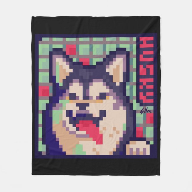 Cobertor De Velo Husky Pixel Art, Pixelart (Frente)