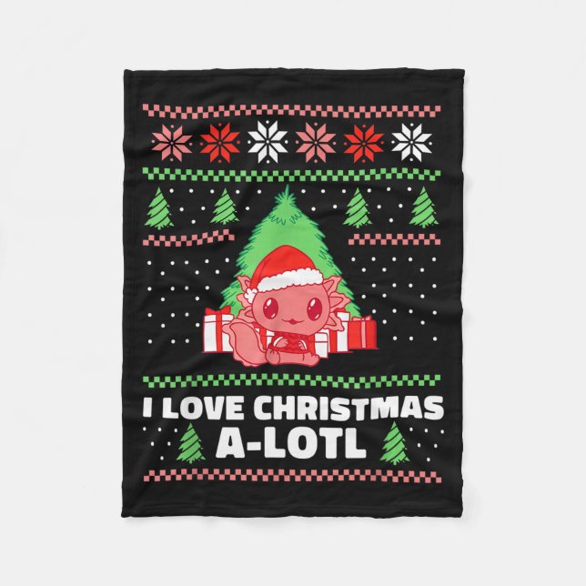 Cobertor De Velo I Love Christmas A-lotl Axolotl In Santa Hat Ugly  (Frente)