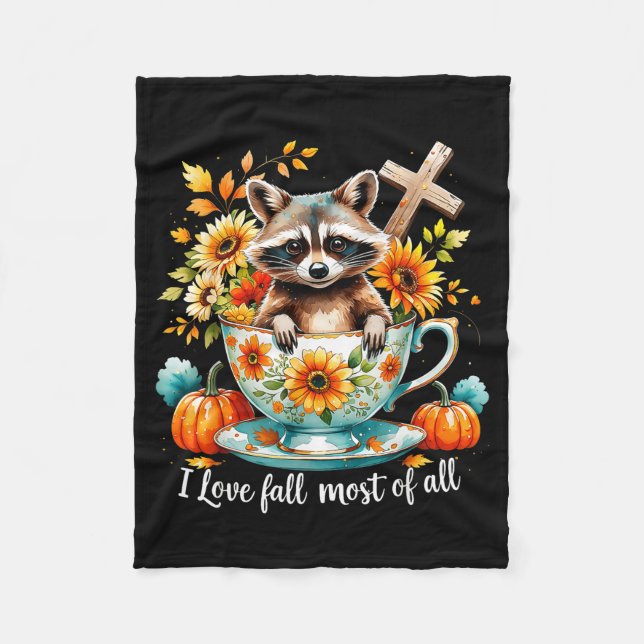 Cobertor De Velo I Love Fall Most Of All Raccoon Autumn Gift  (Frente)