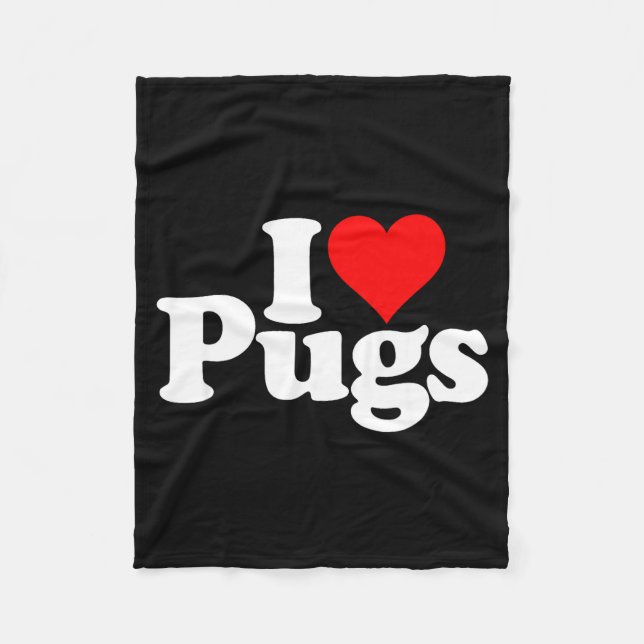 Cobertor De Velo I Love Heart Pugs Pug Dog Canine  (Frente)