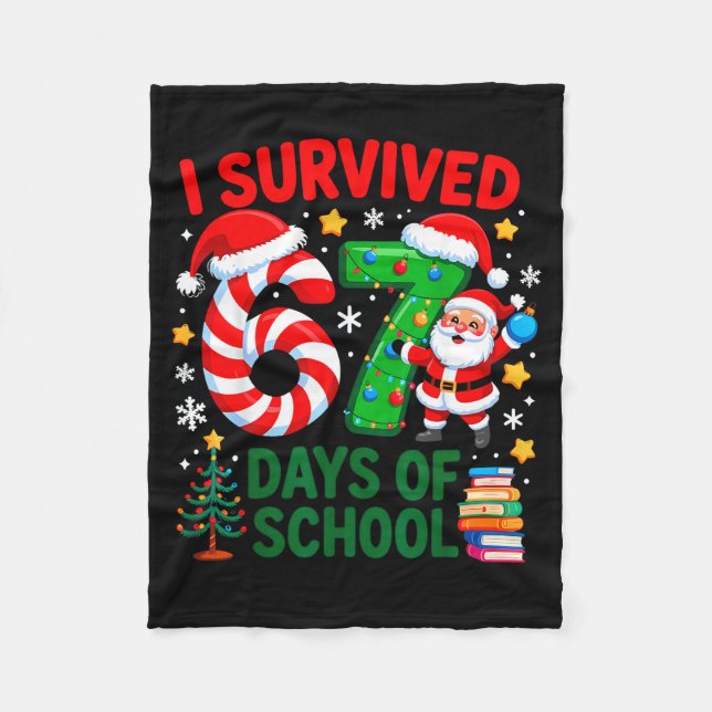 Cobertor De Velo I Survived 67 Days Of School Christmas Candy Cane  (Frente)