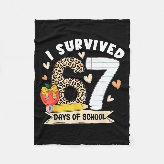 Cobertor De Velo I Survived 67 Days Of School Funny Leopard Student (Frente)
