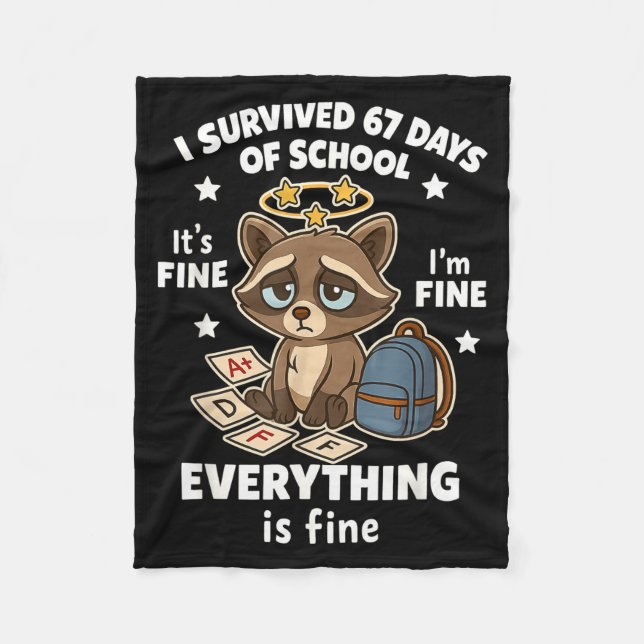 Cobertor De Velo I Survived 67 Days Of School Funny Raccoon  (Frente)