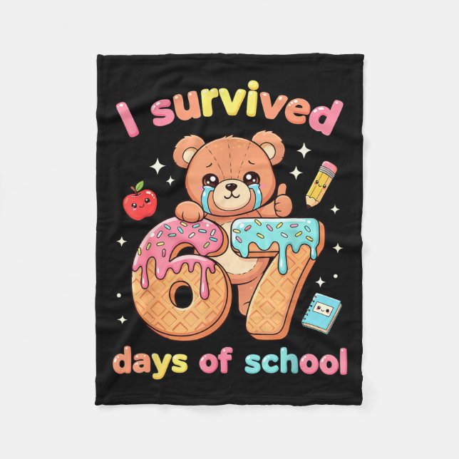 Cobertor De Velo I Survived 67 Days Of School Funny Teddy Bear Six  (Frente)