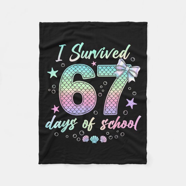 Cobertor De Velo I Survived 67 Days Of School Mermaid Coquette Bow  (Frente)