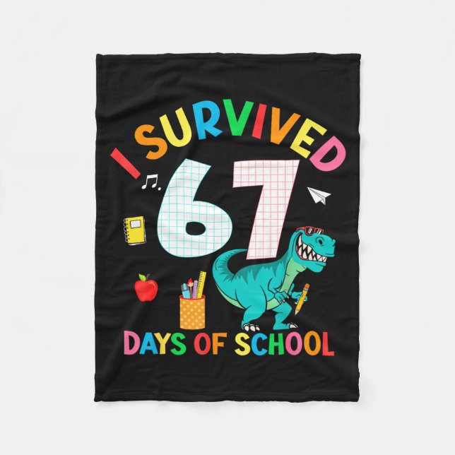 Cobertor De Velo I Survived 67 Days Of School Trex Funny 67 Teacher (Frente)