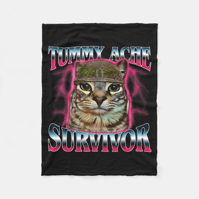 Cobertor De Velo I Survived Today's Funny Tummy Ache Survivor Cat M (Frente)