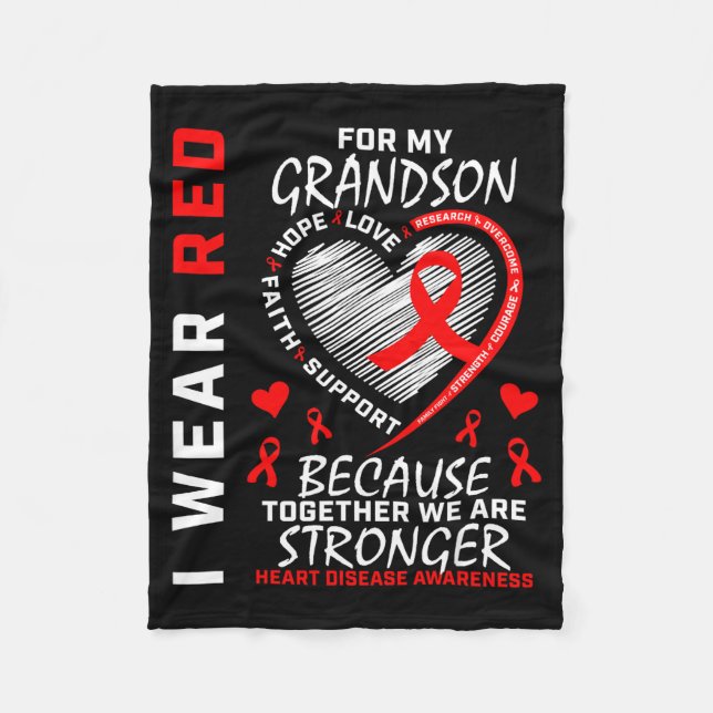 Cobertor De Velo I Wear Red For My Grandson Heart Disease Awareness (Frente)