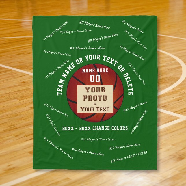 Cobertor De Velo Idéias de Presentes de Basquete para Noite de Vete (Ideas for senior night basketball. Basketball Blanket. Senior basketball gifts. Green and White.)