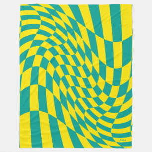 Cobertor De Velo Illusão Verificada com Teal Amarelo Personalizáv