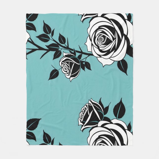Cobertor De Velo Illustrated Black And White Roses  (Frente)