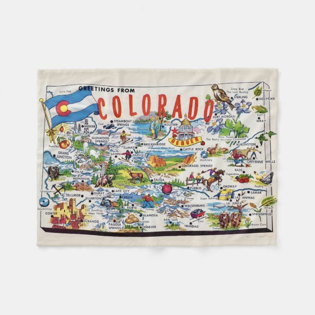Cobertor De Velo Illustrated Colorado Map Small  (Frente (Horizontal))