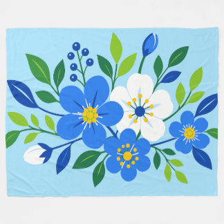 Cobertor De Velo Ilustração Botânica Floral Azul e Branco