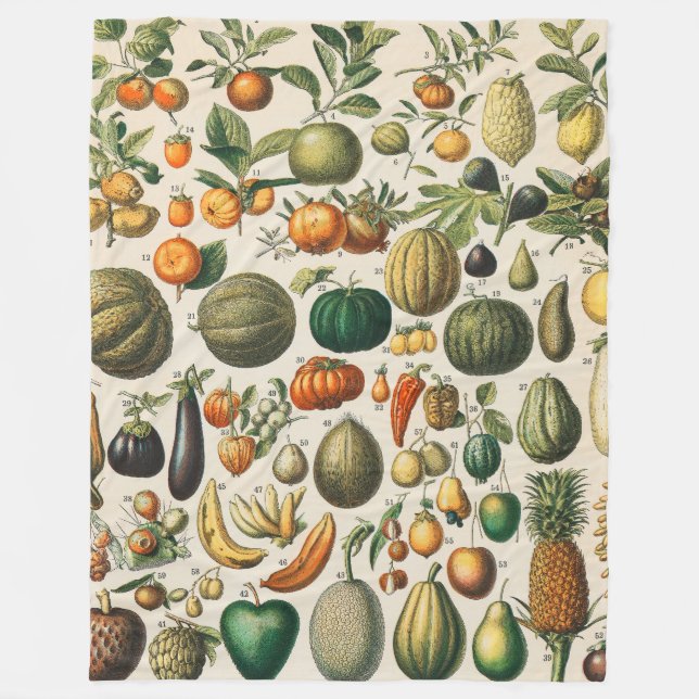 Cobertor De Velo Ilustração Científica Botânica Vegetal fruta (Frente)