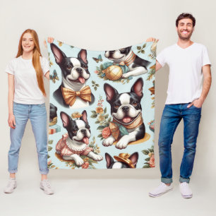 Cobertor De Velo Ilustração Cute Vintage de Boston Terrier