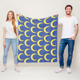 Cobertor De Velo Ilustração da Lua Amarela e Estrelas no Azul