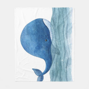 Cobertor De Velo Ilustração de Aquarela de Baleia Azul-Cura