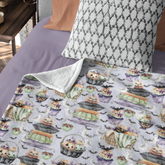 Cobertor De Velo Ilustração de Aquarela de Cozy Halloween