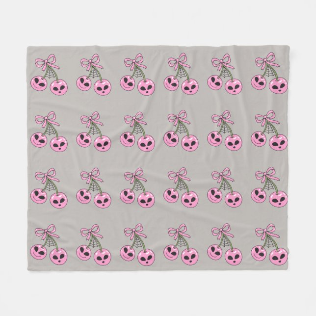 Cobertor De Velo ilustração de cereja de Halloween rosa fofa (Frente (Horizontal))