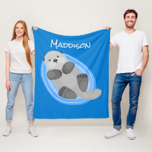 Cobertor De Velo Ilustração de desenho animado azul de lontra do