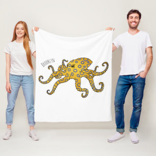 Cobertor De Velo Ilustração de desenho animado de polvo de anel azu