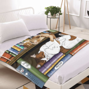 Cobertor De Velo Ilustração de Estante de Livros de Gatos Adormecid