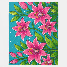 Cobertor De Velo Ilustração de Flores de Lírio Rosa com Folhagem Ve