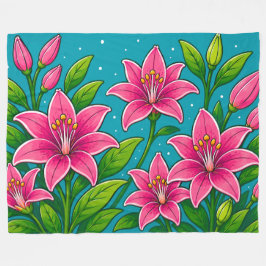 Cobertor De Velo Ilustração de Flores de Lírio Rosa com Folhagem Ve