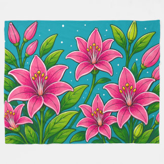 Cobertor De Velo Ilustração de Flores de Lírio Rosa com Folhagem Ve