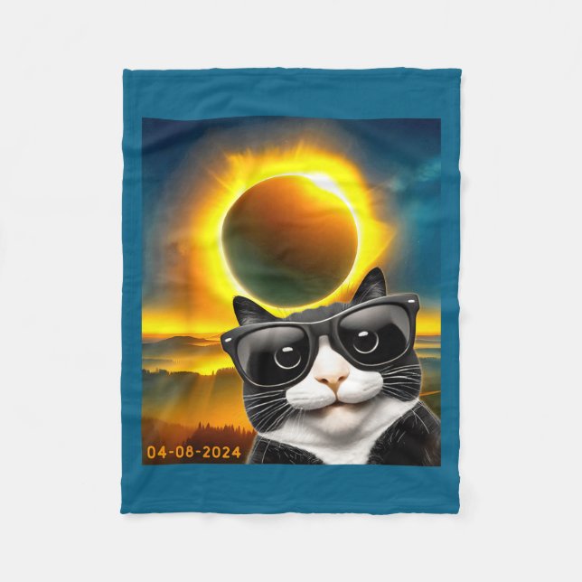 Cobertor De Velo Ilustração de Gato Tuxedo na Totalidade do Eclipse (Frente)