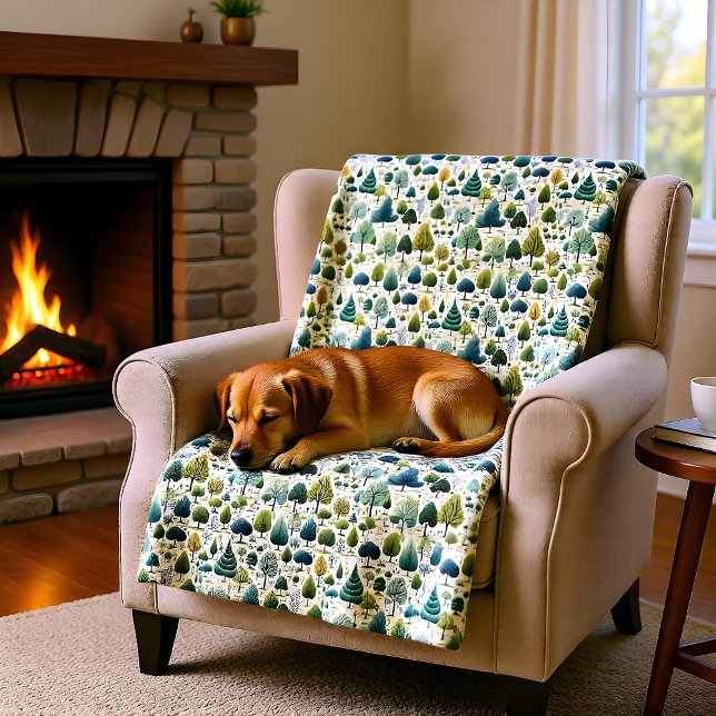 Cobertor De Velo Ilustração de Impressão Botânica de Árvores Estili (Criador carregado)