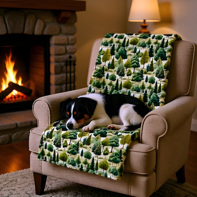 Cobertor De Velo Ilustração de Impressão de Floresta Verde (Criador carregado)