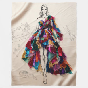 Cobertor De Velo Ilustração de Moda Vestido com Babados Colorido
