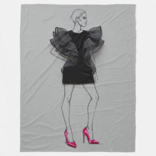 Cobertor De Velo Ilustração de Moda Vestido Preto Chic