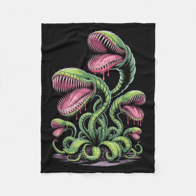 Cobertor De Velo Ilustração de Monstro de Planta Carnívora Com Dent (Frente)