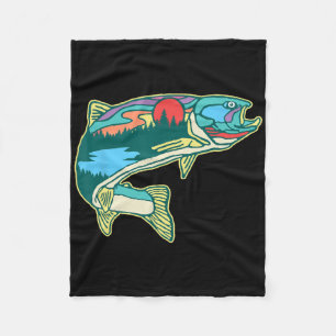 Cobertor De Velo Ilustração de Truta na Natureza Vintage Pesca com