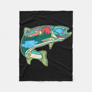 Cobertor De Velo Ilustração de Truta na Natureza Vintage Pesca com