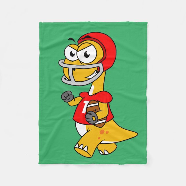 Cobertor De Velo Ilustração De Um Brontossauro Jogando Futebol. (Frente)