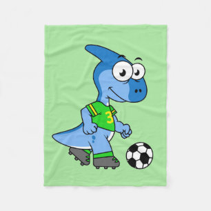 Cobertor De Velo Ilustração De Um Parasaurolofo Jogando Futebol.